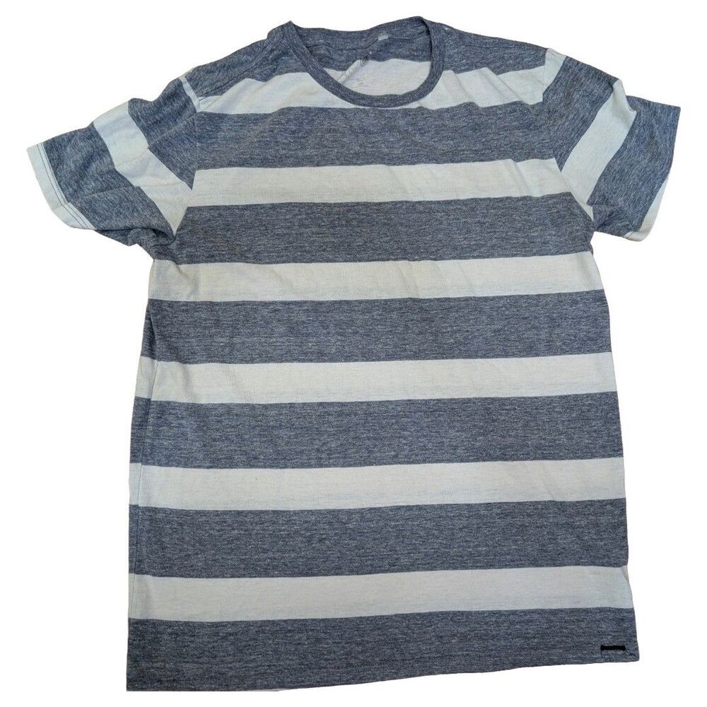 On The Byas Men's Striped T-Shirt Small Gray Off-White Crewneck Short Sleeve